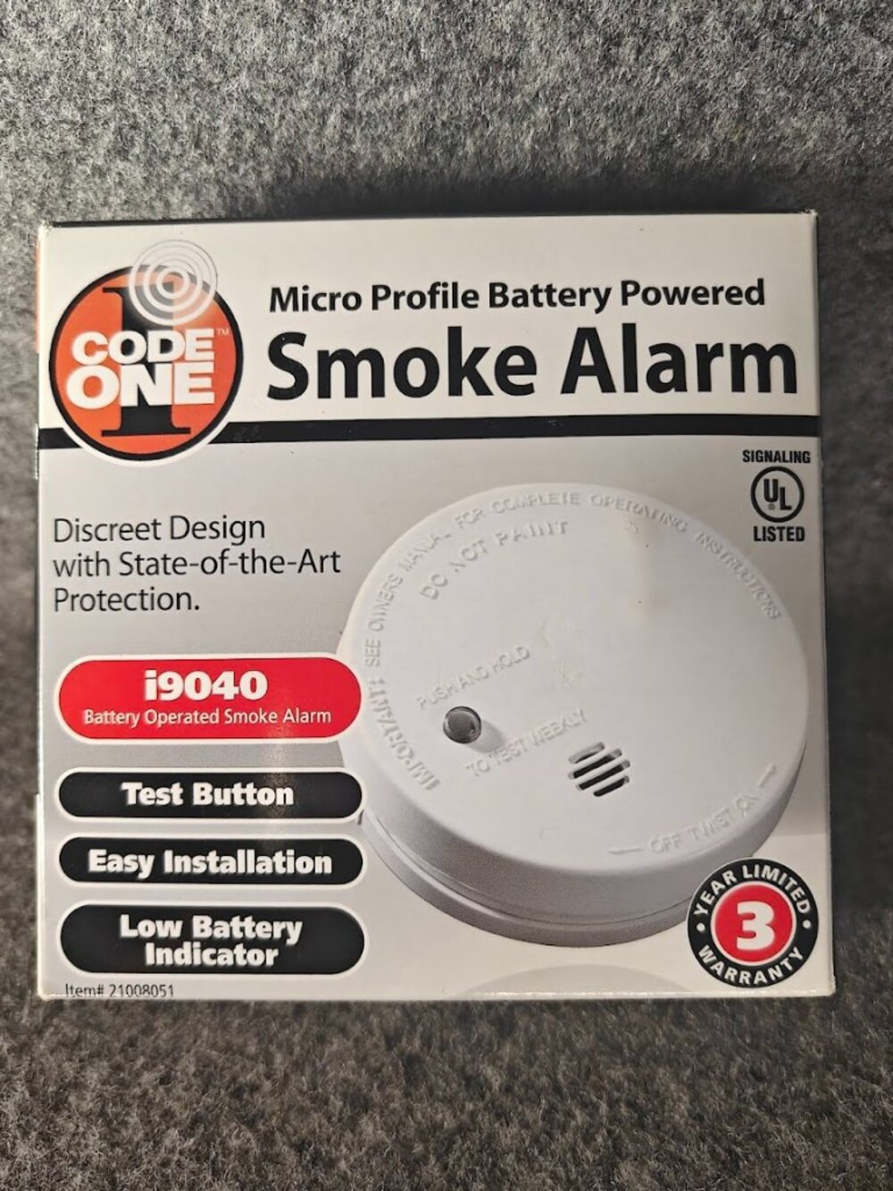 Code One i9040 Smoke Alarm NEW Micro Profile Battery Powered UL Listed